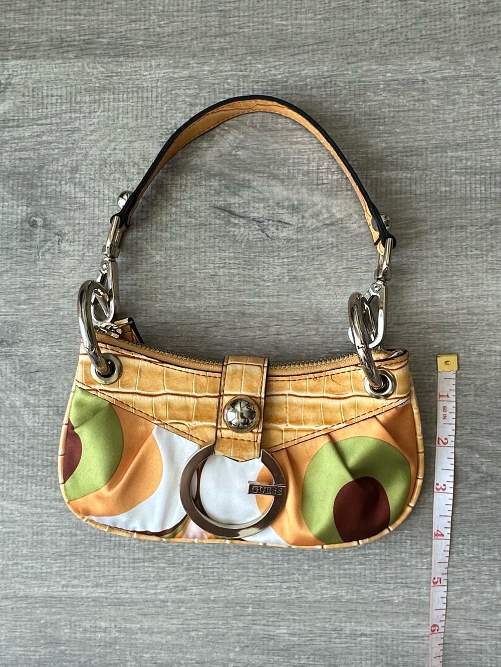 Vintage GUESS Y2K Mini Baguette Bag | Mod Graphic Print & Faux Croc - Picture 4 of 7